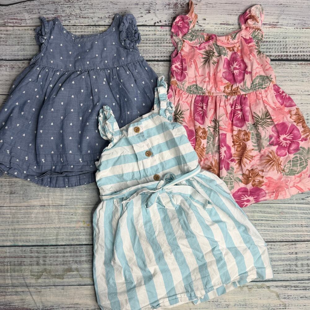 Baby Girls 12M Dress Lot 3 Carter's Cherokee Floral Striped Heart Spring Summer
